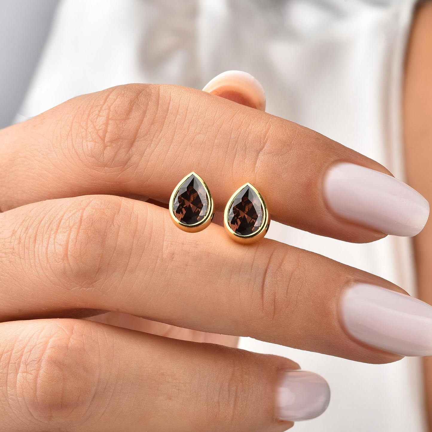 Smoky Quartz Drop Bezel Stud Earrings in 10K/14K Solid Gold, Birthstone Jewelry