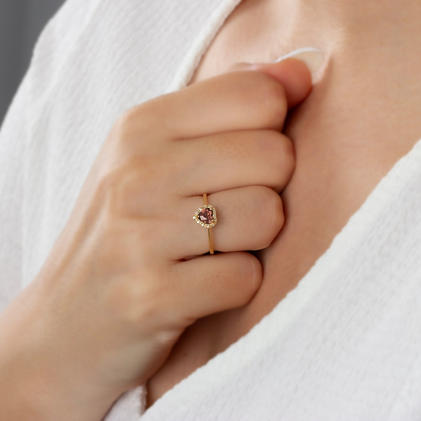 Smoky Quartz Bezel Heart Ring with Real Diamonds Halo in 8K/10K/14K Solid Gold | Birthstone Jewelry