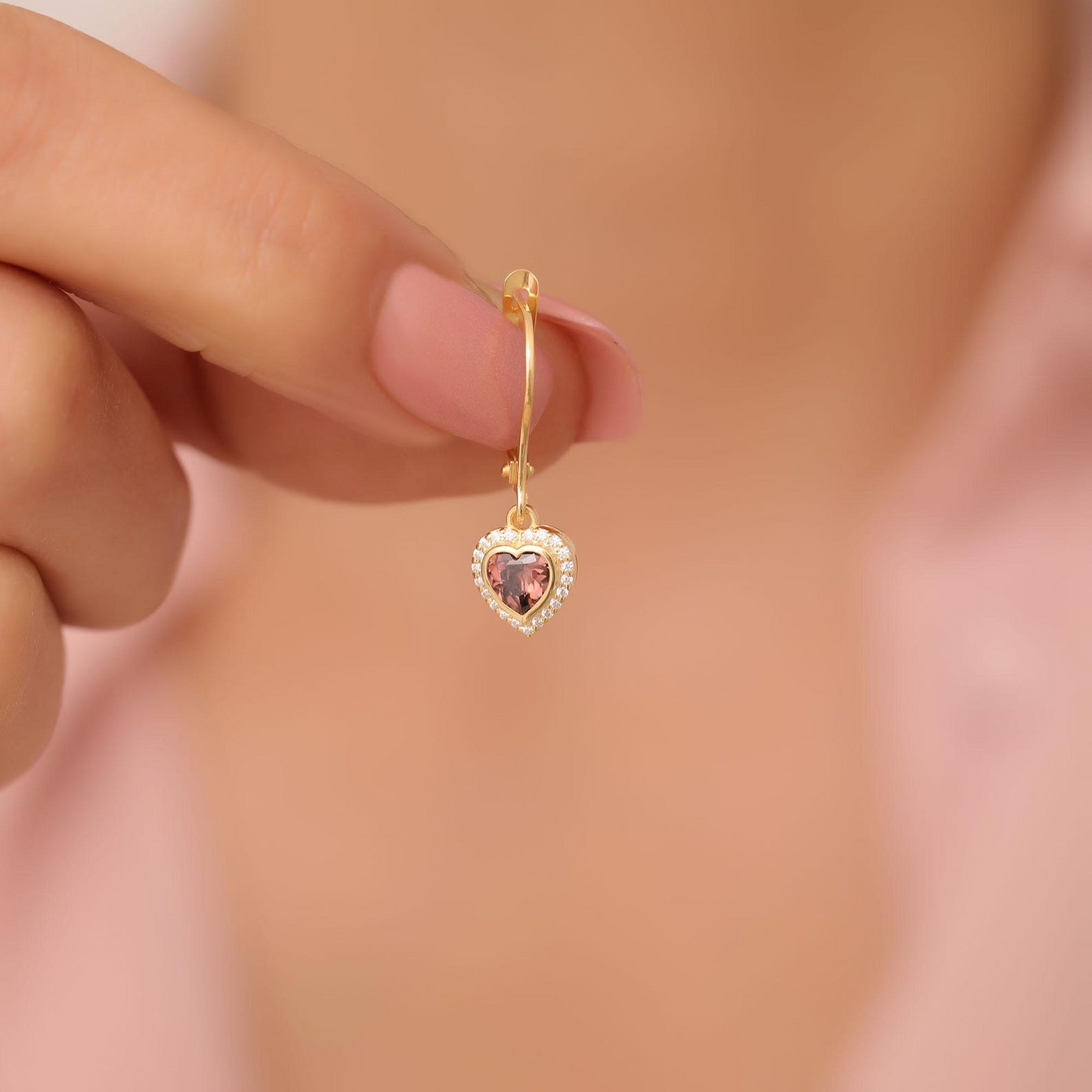 Smoky Quartz Bezel Heart Dangle Earrings with Real Diamonds in 8K/10K/14K Solid Gold | Birthstone Jewelry