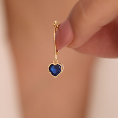Sapphire Heart Cut Bezel Dangle Earrings 14K Solid Gold, September Birthstone Jewelry