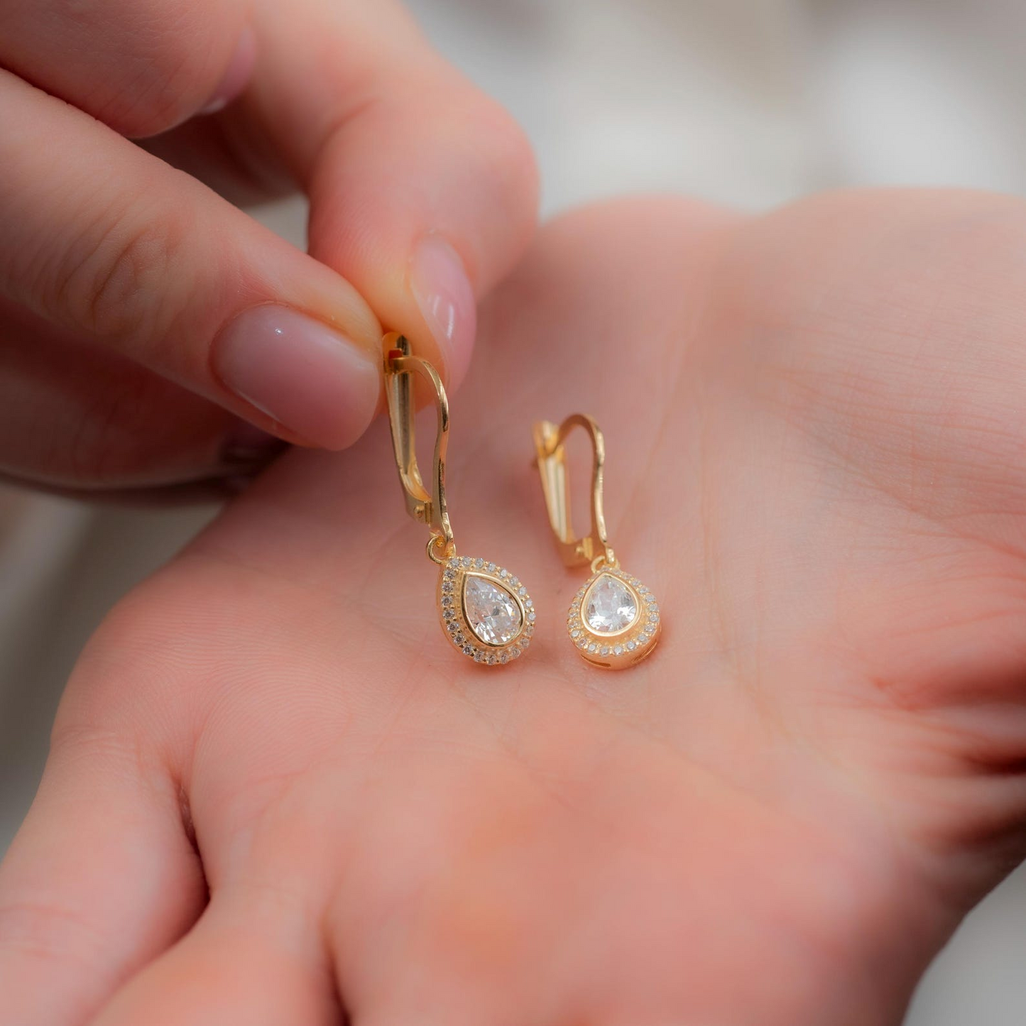 White Topaz Bezel Drop Dangle Earrings with Real Diamonds in 8K/10K/14K Solid Gold | April Birthstone Jewelry