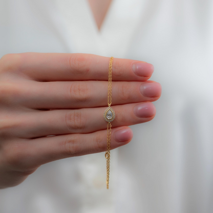 White Topaz Bezel Drop Bracelet with Real Diamonds in 8K/10K/14K Solid Gold | April Birthstone Jewelry
