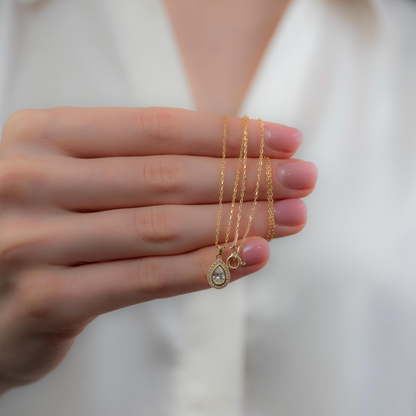 White Topaz Bezel Drop Necklace with Real Diamonds in 8K/10K/14K Solid Gold | April Birthstone Jewelry
