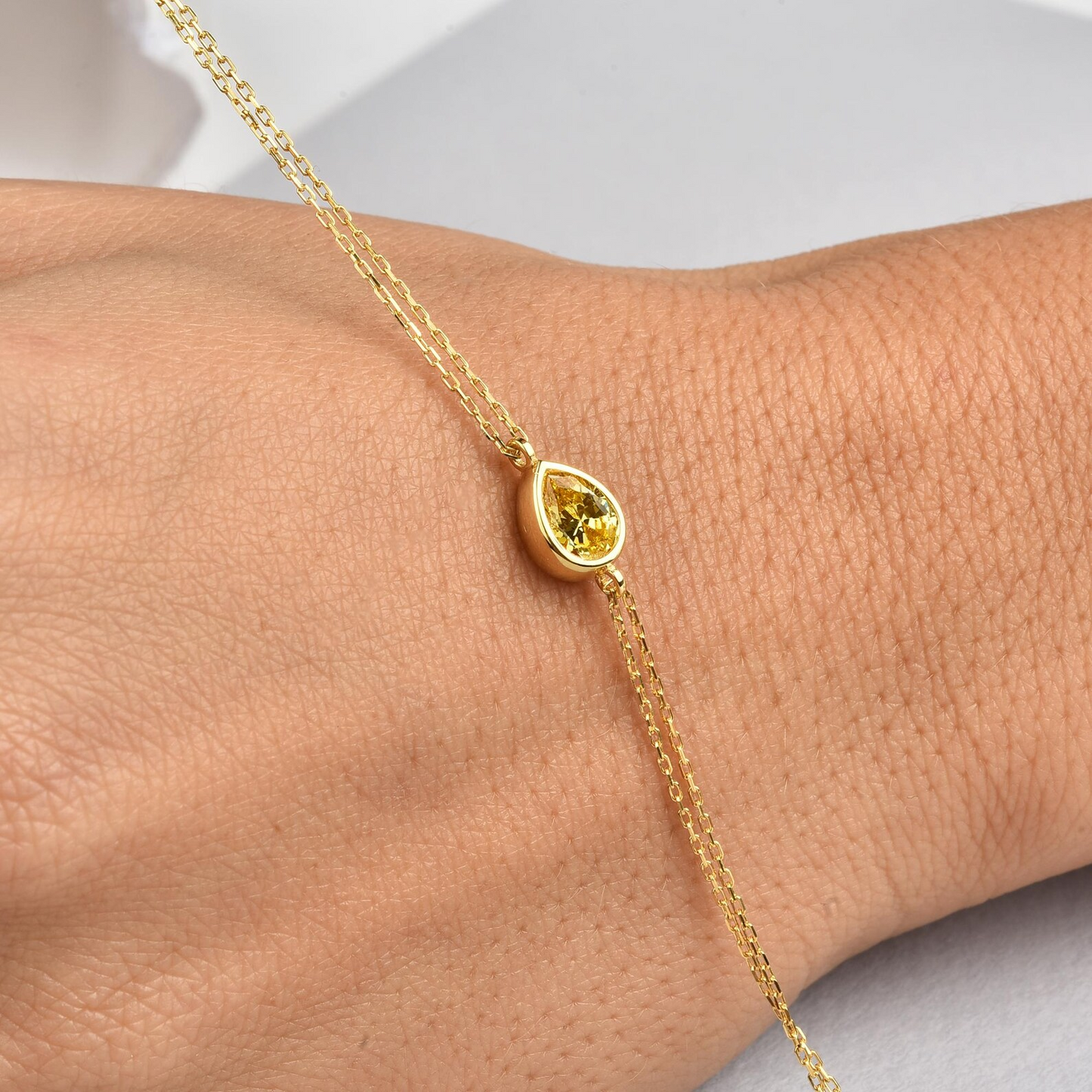 Yellow Topaz Drop Bezel Bracelet in 10K/14K Solid Gold, Birthstone Jewelry
