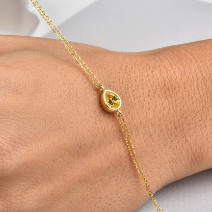 Yellow Topaz Drop Bezel Bracelet in 10K/14K Solid Gold, Birthstone Jewelry