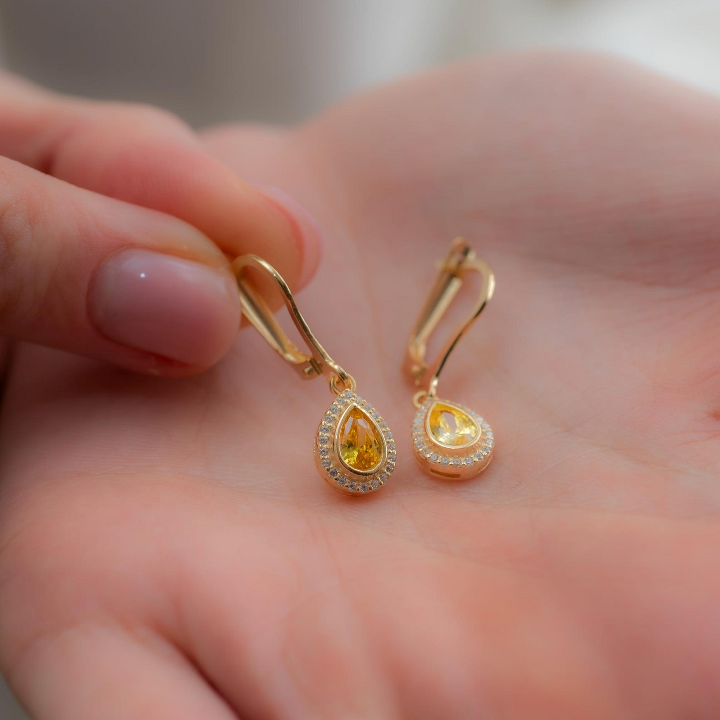 Yellow Topaz Bezel Drop Dangle Earrings with Real Diamonds in 8K/10K/14K Solid Gold | November Birthstone Jewelry
