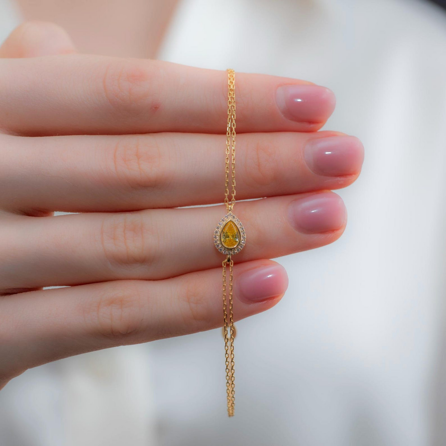 Yellow Topaz Bezel Drop Bracelet with Real Diamonds in 8K/10K/14K Solid Gold | Handmade Jewelry