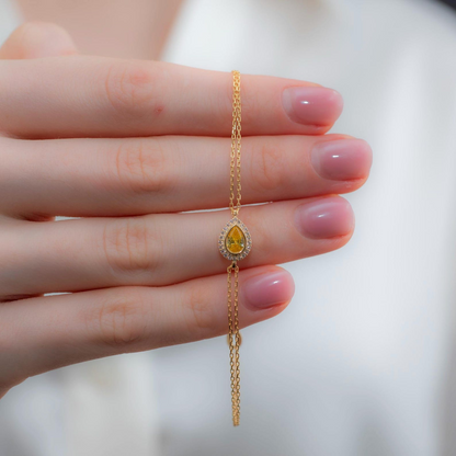Yellow Topaz Bezel Drop Bracelet with Real Diamonds in 8K/10K/14K Solid Gold | Handmade Jewelry