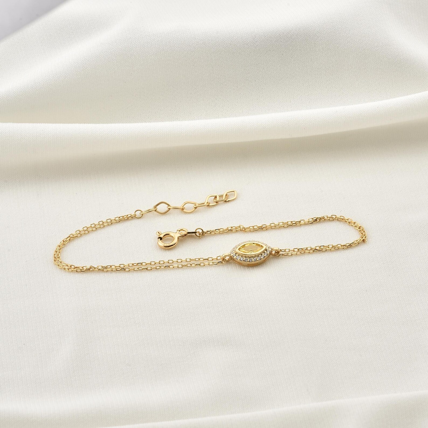 Yellow Topaz Bezel Marquise Bracelet with Real Diamonds in 8K/10K/14K Solid Gold | November Birthstone Jewelry