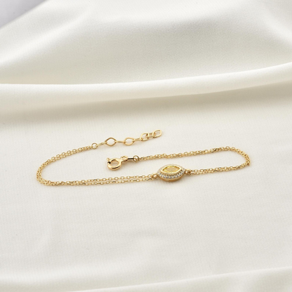 Yellow Topaz Bezel Marquise Bracelet with Real Diamonds in 8K/10K/14K Solid Gold | November Birthstone Jewelry