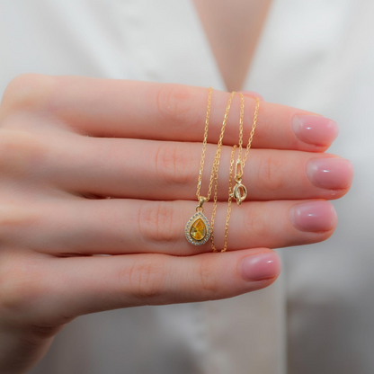 Yellow Topaz Bezel Drop Necklace with Real Diamonds in 8K/10K/14K Solid Gold | November Birthstone Jewelry