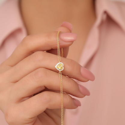 Yellow Topaz Bezel Heart Bracelet with Real Diamonds in 8K/10K/14K Solid Gold | November Birthstone Jewelry