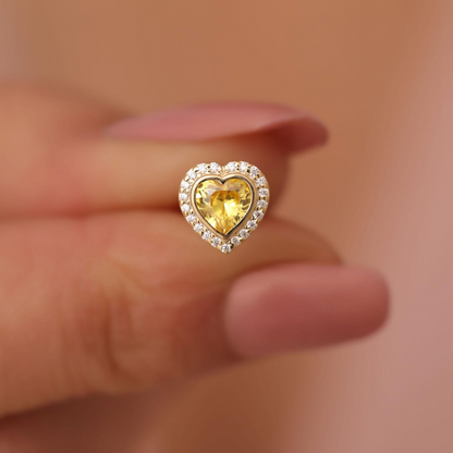 Yellow Topaz Bezel Heart Stud Earrings with Real Diamonds in 10K/14K Solid Gold | November Birthstone Jewelry