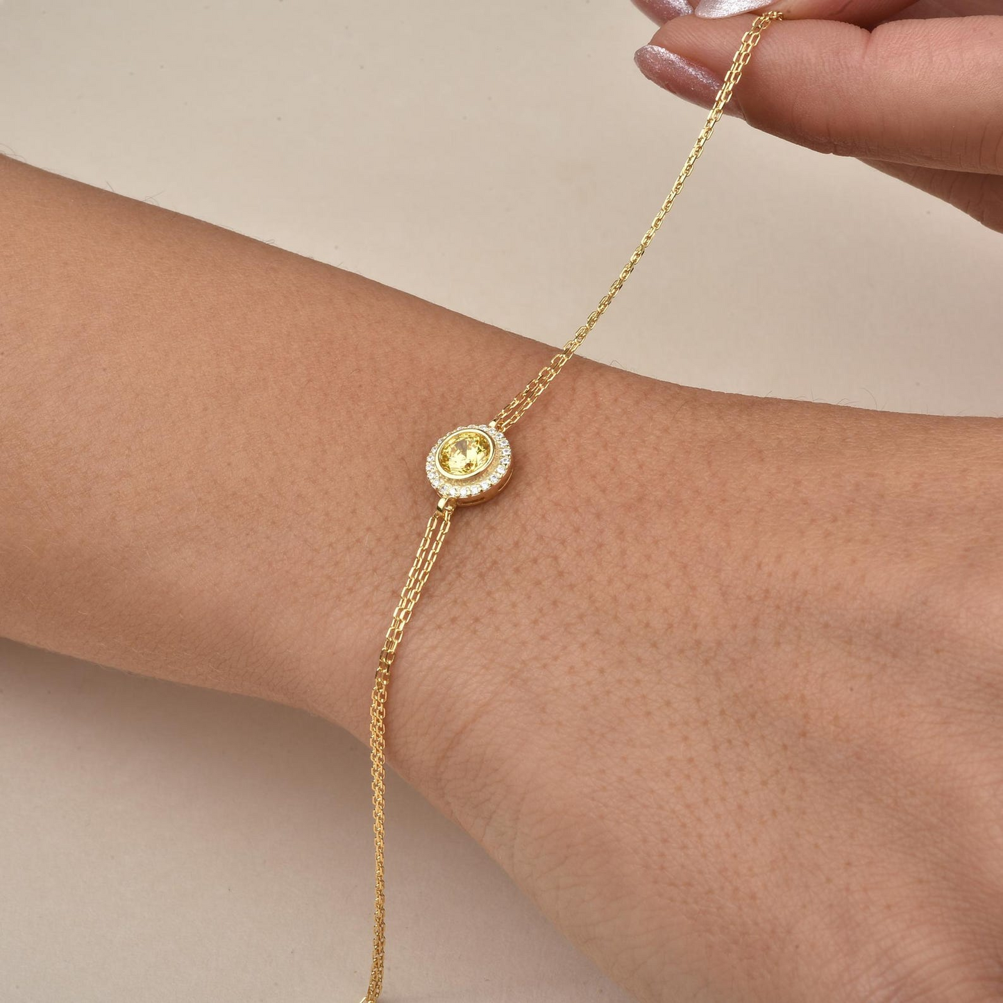 Yellow Topaz Round Bezel Bracelet in 8K/10K/14K Solid Gold with Real Diamonds, November Birthstone Jewelry