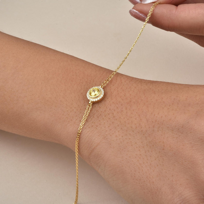 Yellow Topaz Round Bezel Bracelet in 8K/10K/14K Solid Gold with Real Diamonds, November Birthstone Jewelry