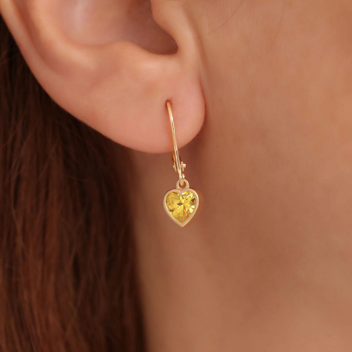 Yellow Topaz Heart Cut Bezel Dangle Earrings 14K Solid Gold, Elegant Birthstone Jewelry