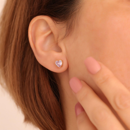 Alexandrite Heart Bezel Cut Stud Earrings 10K/14K Solid Gold, June Birthstone Jewelry