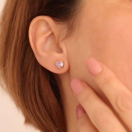 Alexandrite Heart Bezel Cut Stud Earrings 10K/14K Solid Gold, June Birthstone Jewelry