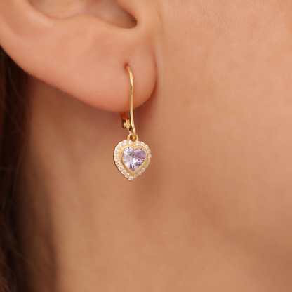 Alexandrite Bezel Heart Dangle Earrings with Real Diamonds in 8K/10K/14K Solid Gold | June Birthstone Jewelry