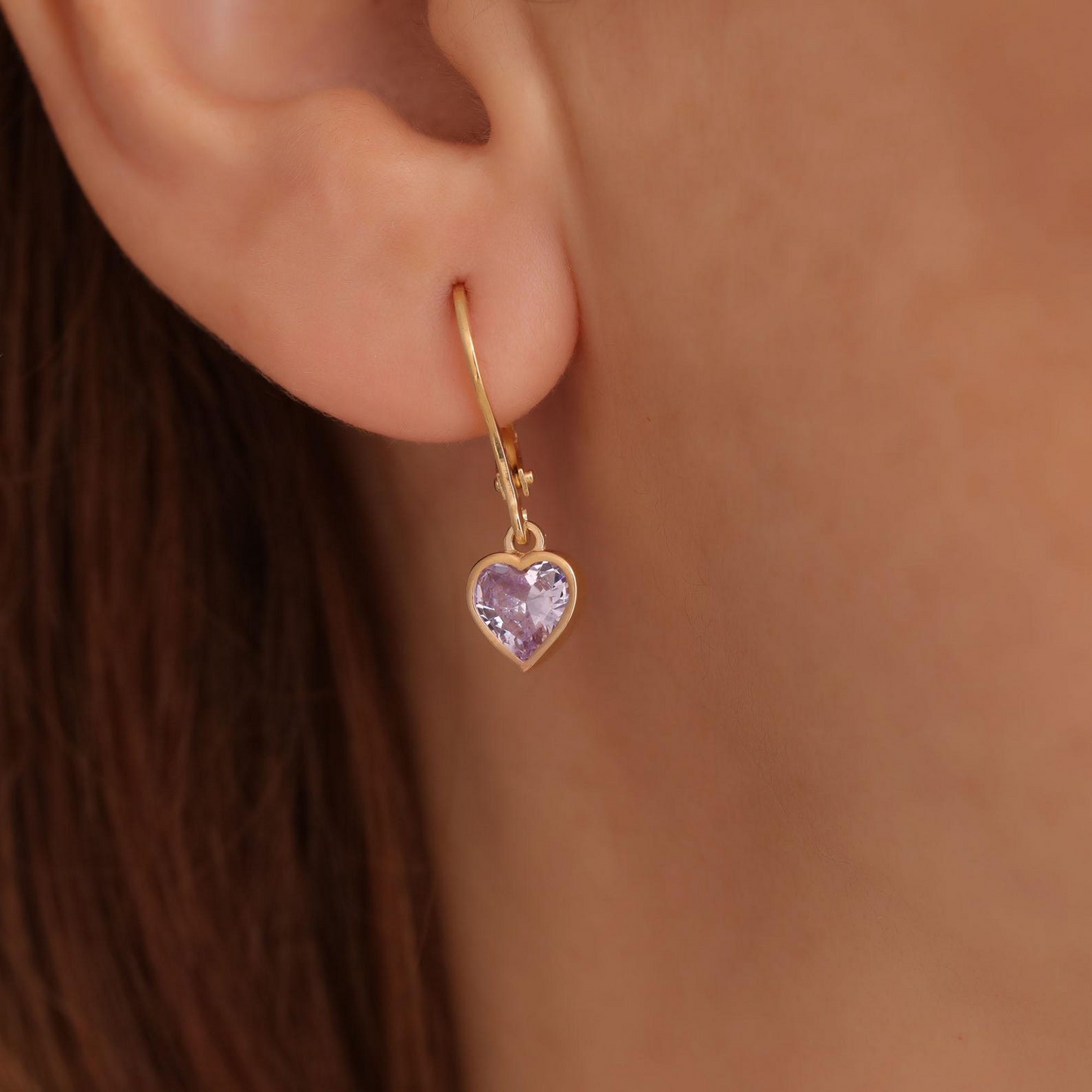 Alexandrite Bezel Heart Cut Dangle Earrings 14K Solid Gold, June Birthstone Jewelry