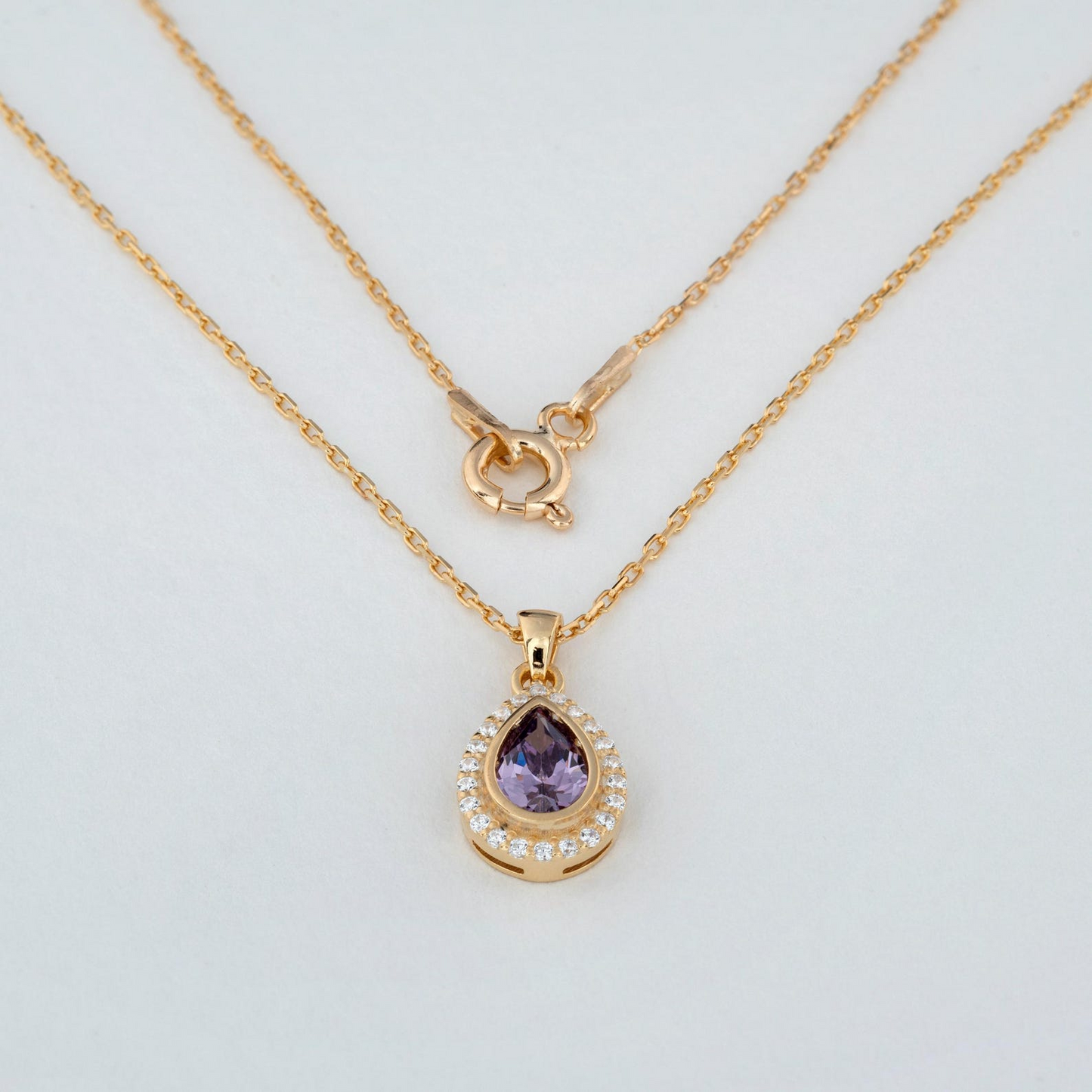 Amethyst Bezel Drop Necklace with Real Diamonds in 8K/10K/14K Solid Gold | February  Birthstone Jewelry