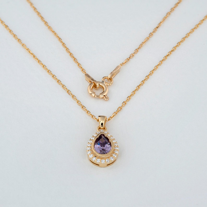 Amethyst Bezel Drop Necklace with Real Diamonds in 8K/10K/14K Solid Gold | February  Birthstone Jewelry