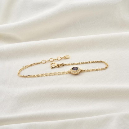 Amethyst Round Bezel Bracelet in 8K/10K/14K Solid Gold with Real Diamonds, February Birthstone Jewelry