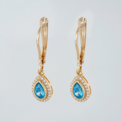 Aquamarine Bezel Drop Dangle Earrings with Real Diamonds in 8K/10K/14K Solid Gold | March Birthstone Jewelry