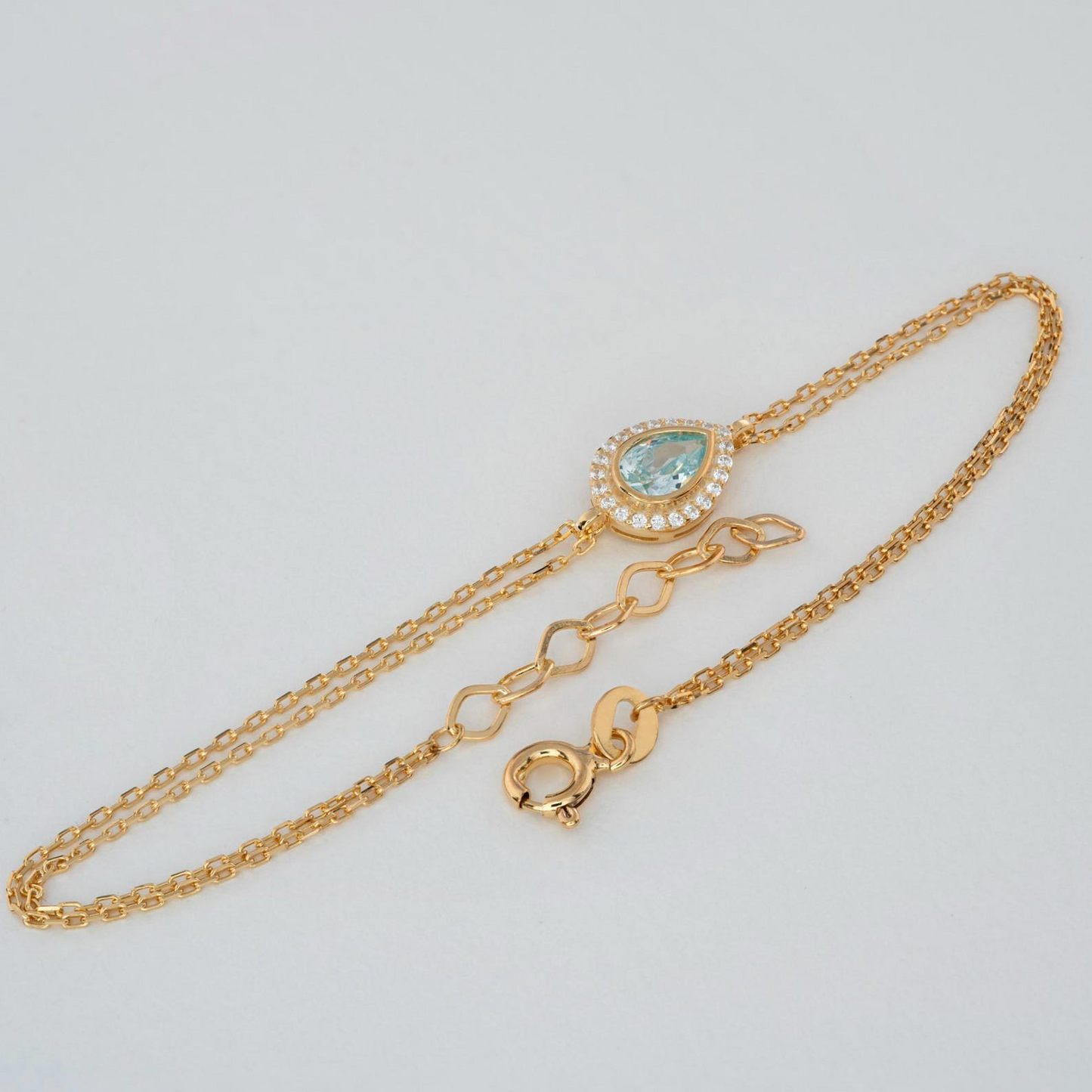 Aquamarine Bezel Drop Bracelet with Real Diamonds in 8K/10K/14K Solid Gold | March Birthstone Jewelry