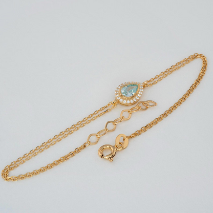 Aquamarine Bezel Drop Bracelet with Real Diamonds in 8K/10K/14K Solid Gold | March Birthstone Jewelry