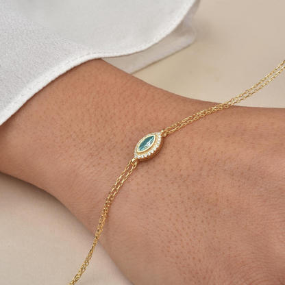 Aquamarine Bezel Marquise Bracelet with Real Diamonds in 8K/10K/14K Solid Gold | March Birthstone Jewelry