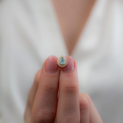 Aquamarine Bezel Drop Stud Earrings with Real Diamonds in 8K/10K/14K Solid Gold | March Birthstone Jewelry