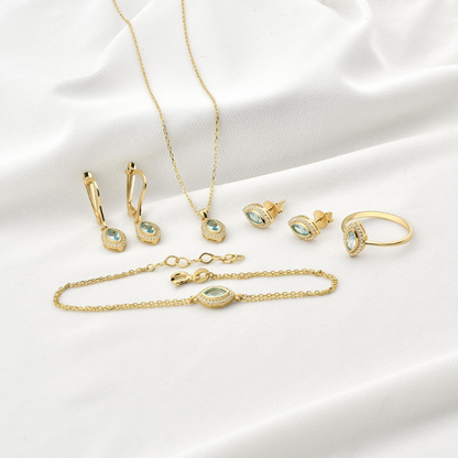 Aquamarine Bezel Marquise Dangle Earrings with Real Diamonds in 8K/10K/14K Solid Gold | March Birthstone Jewelry
