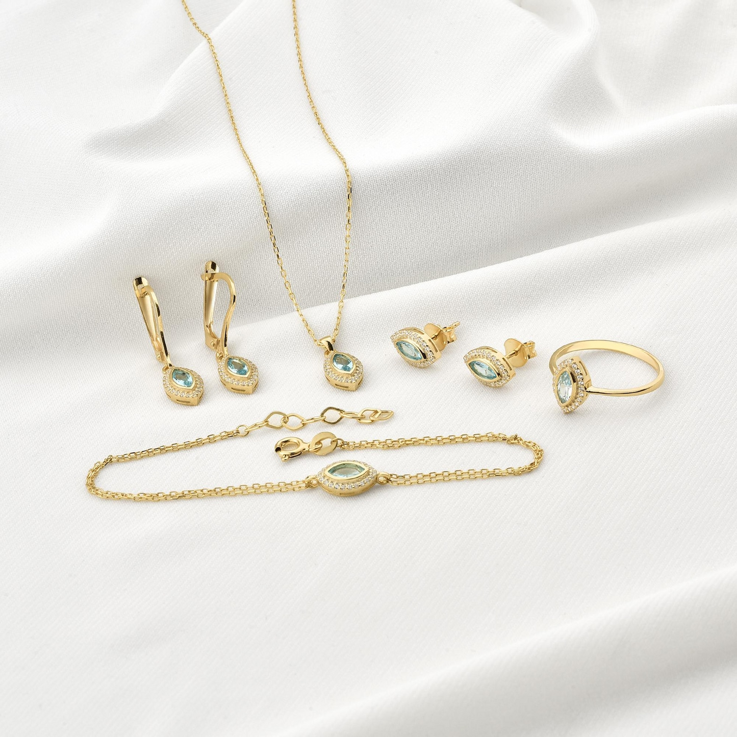 Aquamarine Bezel Marquise Necklace with Real Diamonds in 8K/10K/14K Solid Gold | March Birthstone Jewelry
