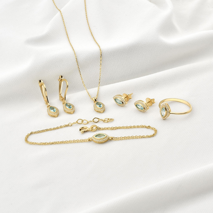Aquamarine Bezel Marquise Necklace with Real Diamonds in 8K/10K/14K Solid Gold | March Birthstone Jewelry