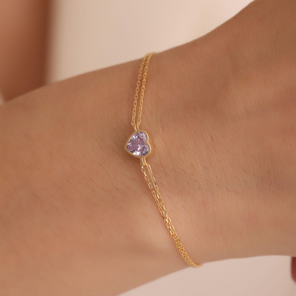 Heart Alexandrite Bezel Bracelet in 10K/14K Solid Gold | June Birthstone