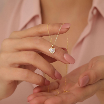 Alexandrite Bezel Heart Necklace with Real Diamonds in 8K/10K/14K Solid Gold | June Birthstone Jewelry