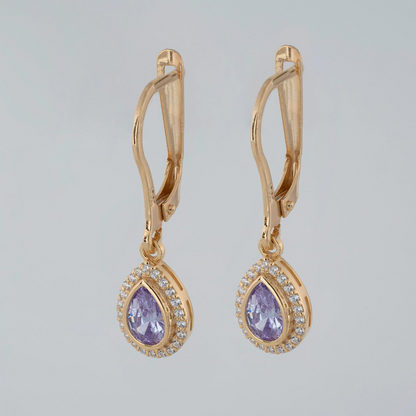 Alexandrite Bezel Drop Dangle Earrings with Real Diamonds in 8K/10K/14K Solid Gold | June Birthstone Jewelry