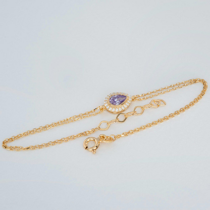 Alexandrite Bezel Drop Bracelet with Real Diamonds in 8K/10K/14K Solid Gold | June Birthstone Jewelry