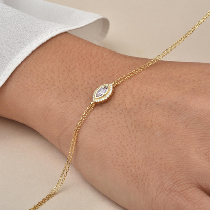 Alexandrite Bezel Marquise Bracelet with Real Diamonds in 8K/10K/14K Solid Gold | June Birthstone Jewelry