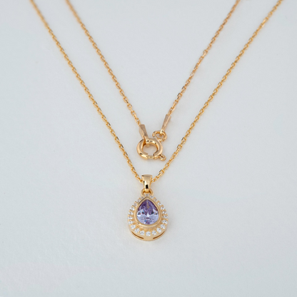 Alexandrite Bezel Drop Necklace with Real Diamonds in 8K/10K/14K Solid Gold | June Birthstone Jewelry