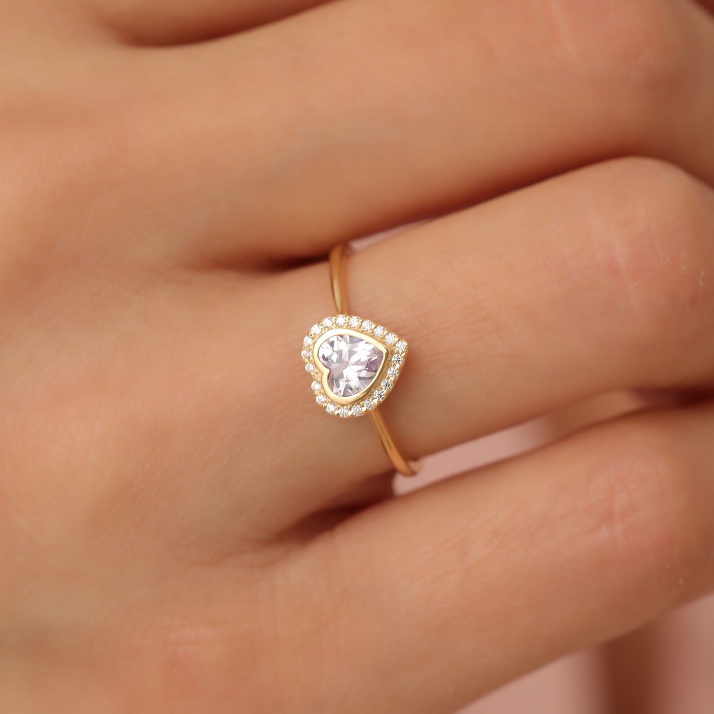 Alexandrite Bezel Heart Ring with Real Diamonds in 8K/10K/14K Solid Gold | June Birthstone Jewelry