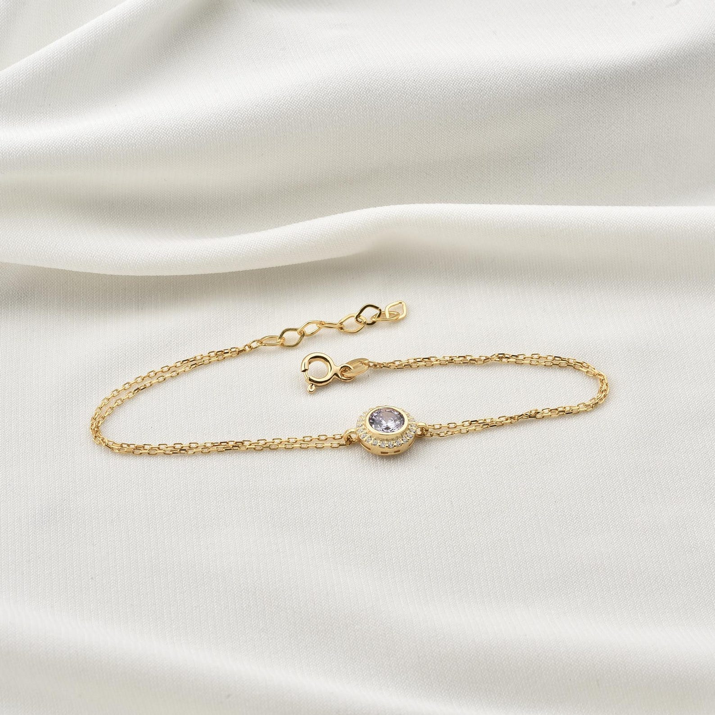 Alexandrite Round Bezel Bracelet in 8K/10K/14K Solid Gold with Real Diamonds, June Birthstone Jewelry