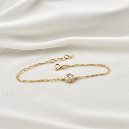 Alexandrite Round Bezel Bracelet in 8K/10K/14K Solid Gold with Real Diamonds, June Birthstone Jewelry
