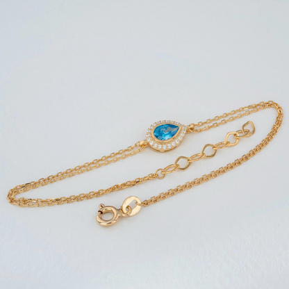 Blue Topaz Bezel Drop Bracelet with Real Diamonds in 8K/10K/14K Solid Gold | December  Birthstone Jewelry