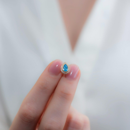 Blue Topaz Bezel Drop Stud Earrings with Real Diamonds in 8K/10K/14K Solid Gold | December Birthstone Jewelry