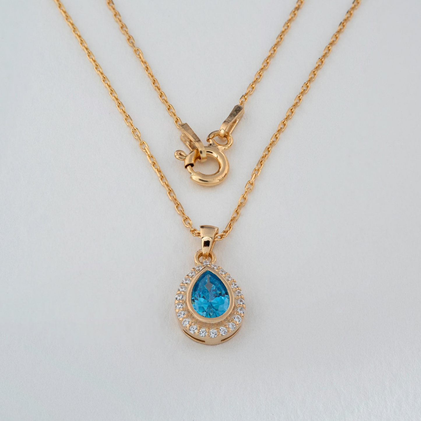 Blue Topaz Bezel Drop Necklace with Real Diamonds in 8K/10K/14K Solid Gold | November  Birthstone Jewelry