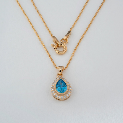 Blue Topaz Bezel Drop Necklace with Real Diamonds in 8K/10K/14K Solid Gold | November  Birthstone Jewelry