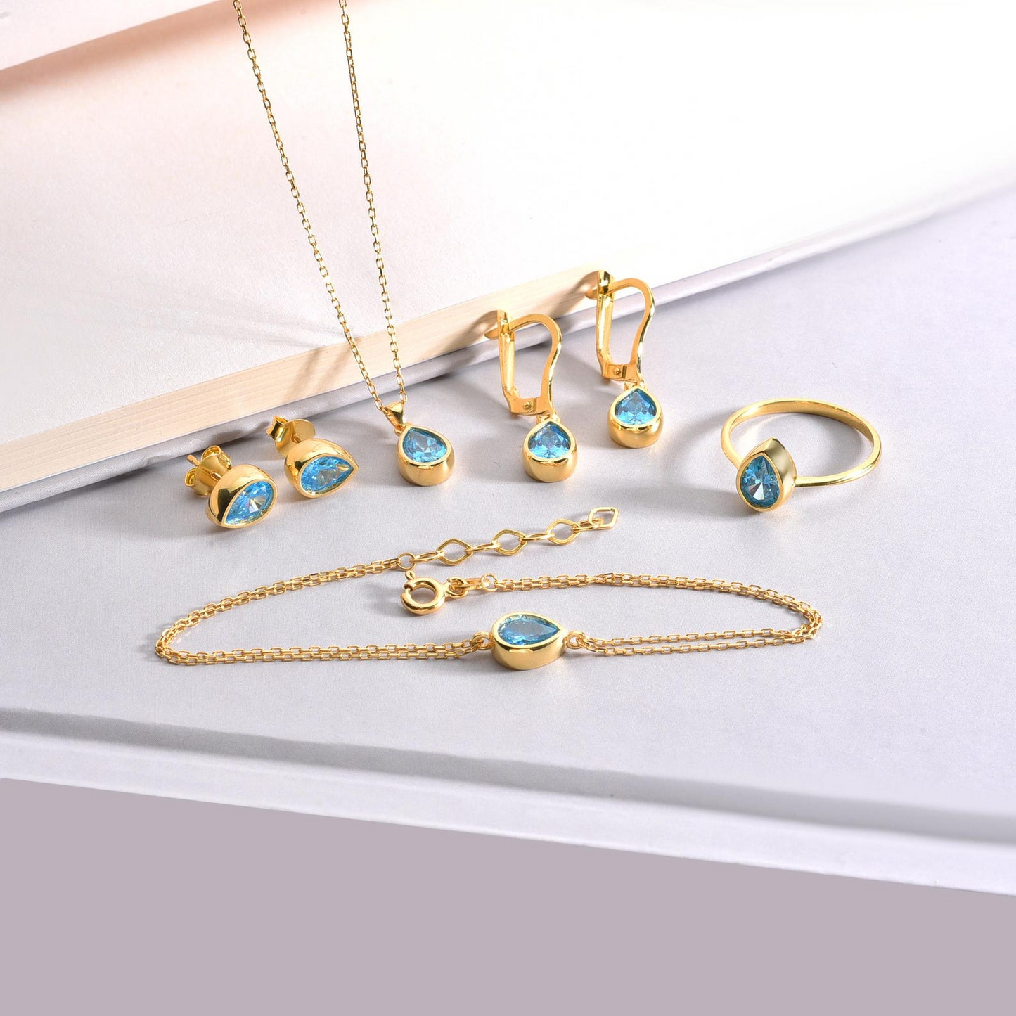 Blue Topaz Drop Bezel Stud Earrings in 10K/14K Solid Gold, December Birthstone Jewelry