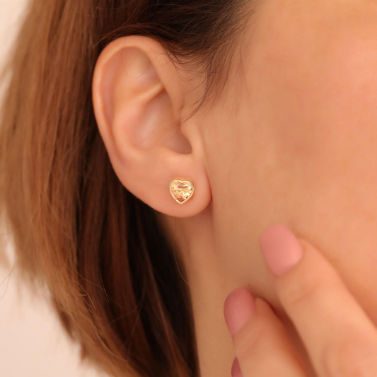 Citrine Heart Stud Earrings 10K/14K Solid Gold, November Birthstone Jewelry